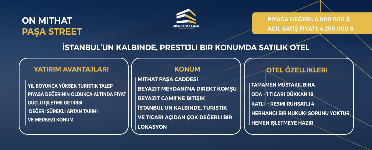 İstanbul’un kalbinde, prestijli konumda satılık otel